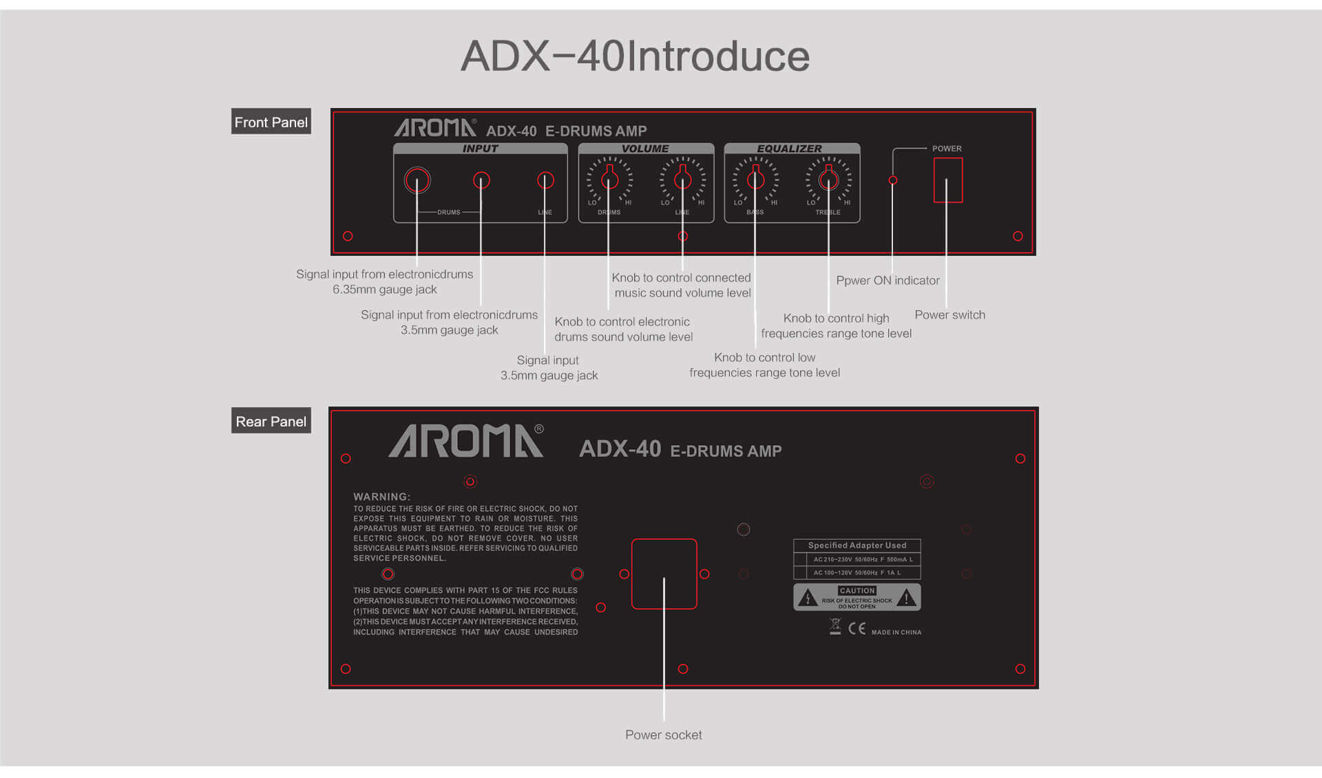 מגבר לתופים אלקטרוניים Aroma ADX-40 – תמונה 3